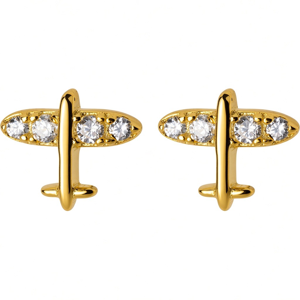 Cute Mini CZ Plane Airplane 925 Sterling Silver Stud Earrings &ndash; 925 sterling silver