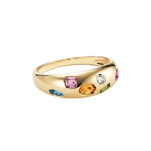 Modern Elegant Statement Jewelry Multicolor Geometric Cubic Zirconia 925 Sterling Silver Ring Yellow Gold  Band Ring &ndash; 925 sterling silver