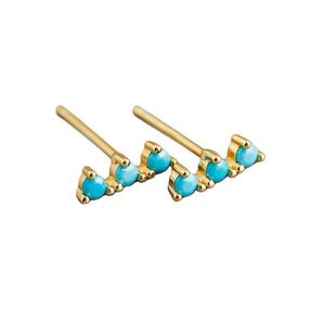 Geometric Three Stone Bar Stud Earrings with Cubic Zirconia and Turquoise in 925 Sterling Silver Stud Earrings &ndash; 925 sterling silver