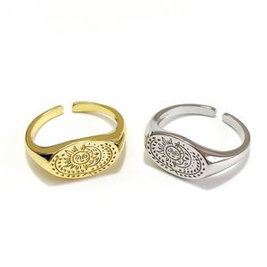 New Sun Moon Portrait 925 Sterling Silver Adjustable Signet Ring &ndash; 925 sterling silver