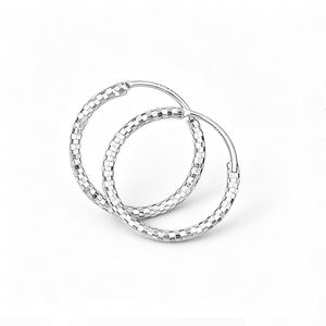 Geometric Textured  Sparkling Diamond Cut Circle Design  925 Sterling Silver  Hoop Earrings &ndash; 925 sterling silver
