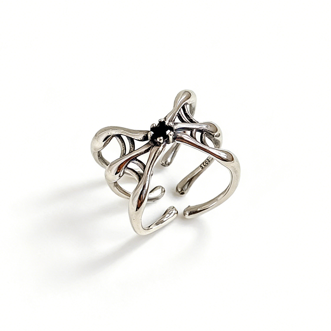 Women Fashion Unique Vintage Design Statement Jewelry Dark Gothic Spider Black Cubic Zirconia 925 Sterling Silver Adjustable Ring &ndash; 925 sterling silver