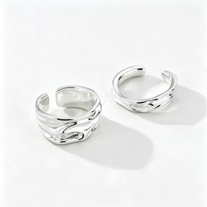 Minimalist Irregular Stream Texture Polished 925 Sterling Silver Adjustable Open Ring &ndash; 925 sterling silver