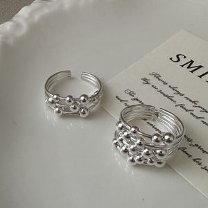 Graduation Multi Beads Layers 925 Sterling Silver Adjustable Ring &ndash; 925 sterling silver