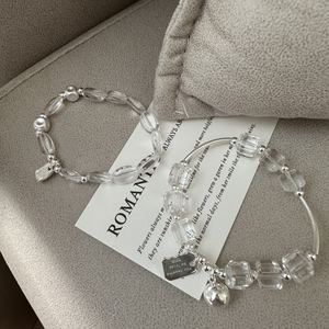 Girl Beautiful Geometry Square Oval White Crystal 925 Sterling Silver Bracelet &ndash; 925 sterling silver