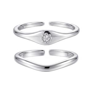 Minimalist Modern Geometric Wave 925 Sterling Silver Ring with Cubic Zirconia Adjustable Ring &ndash; 925 sterling silver