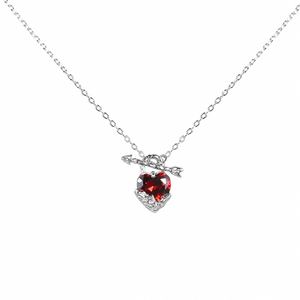 Red Heart Cupid's Arrow Zirconia 925 Sterling Silver Romantic and Minimalist Collar Bone Necklace &ndash; 925 sterling silver