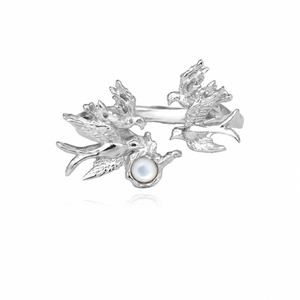White Shell  Bird Animal Motif 925 Sterling Silver Openwork Ring &ndash; 925 sterling silver