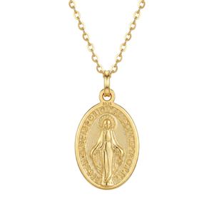 Religious Oval Virgin Mary Medallion S925 Sterling Silver Adjustable Chain Necklace &ndash; 925 sterling silver