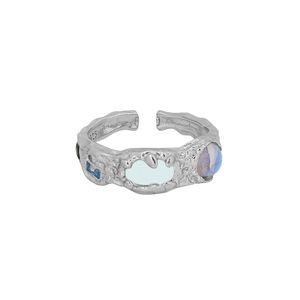Fashion Irregular Round Created Moonstone CZ 925 Sterling Silver Adjustable Ring &ndash; 925 sterling silver