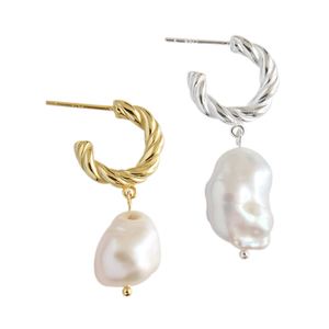 Fashion Irregular Shell Pearl Twisted Circle 925 Sterling Silver Hoop Earrings &ndash; 925 sterling silver