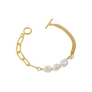 Asymmetry Hollow Chain Baroque Natural Pearl 925 Sterling Silver Bracelet &ndash; 925 sterling silver