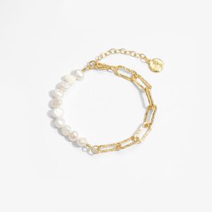 Girl Irregular Hollow Chain Natural Pearl 925 Sterling Silver Bracelet &ndash; 925 sterling silver