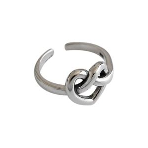 Retro Hollow Heart Knot 925 Sterling Silver Adjustable Ring &ndash; 925 sterling silver