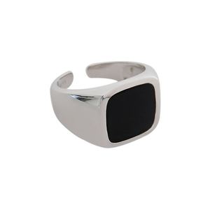 New Geometry Black Square 925 Sterling Silver Adjustable Ring &ndash; 925 sterling silver