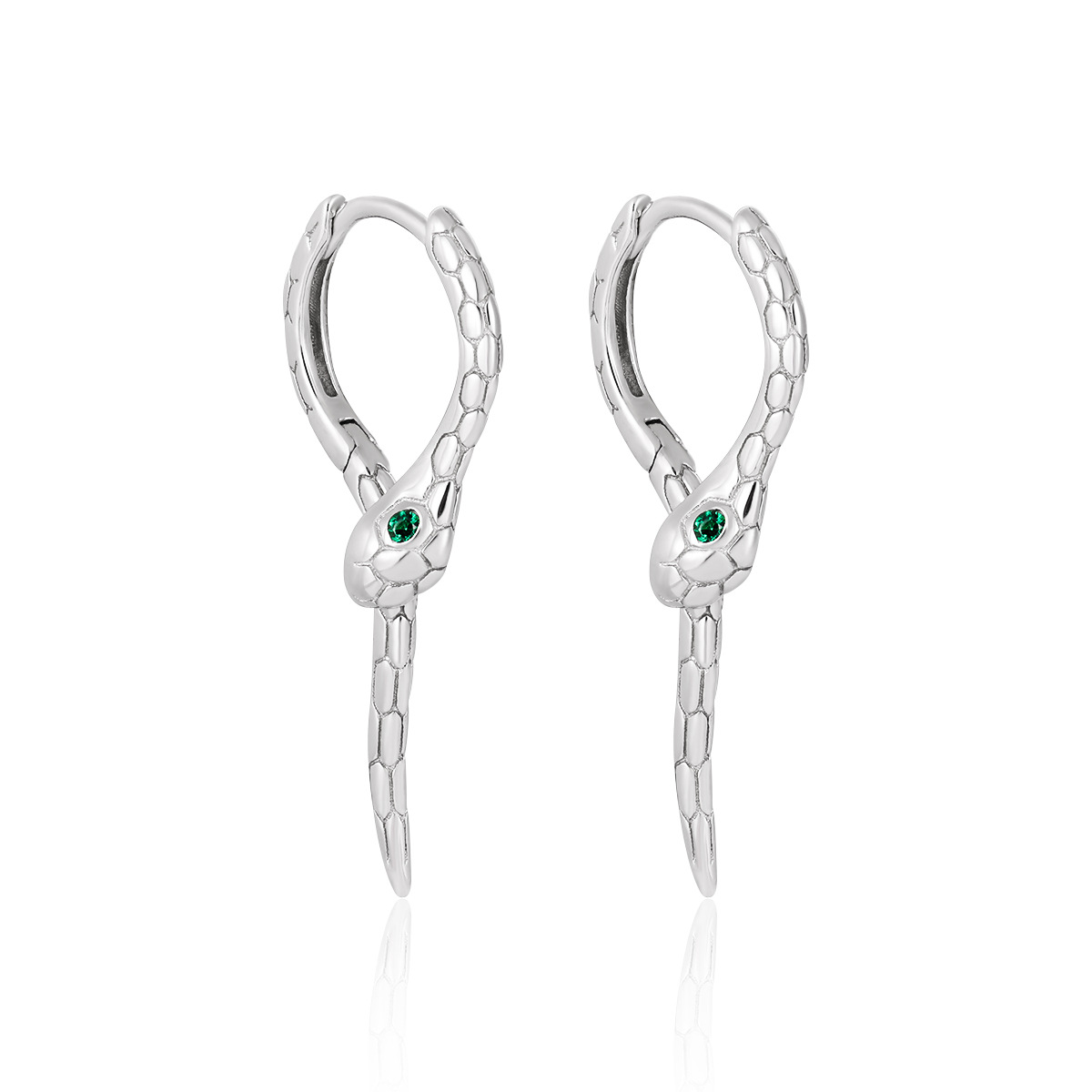 Modern Animal Gree CZ Eye Snake 925 Sterling Silver Leverback Dangling Earrings &ndash; 925 sterling silver