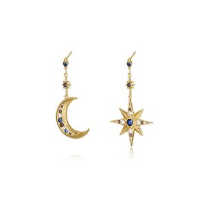 Asymmetry Irregular CZ Crecent Moon Stars Shining 925 Sterling Silver Dangling Earrings &ndash; 925 sterling silver