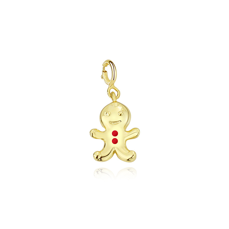 Christmas Gift Cute Gingerbread Man 925 Sterling Silver Pendant Chain Necklace &ndash; 925 sterling silver