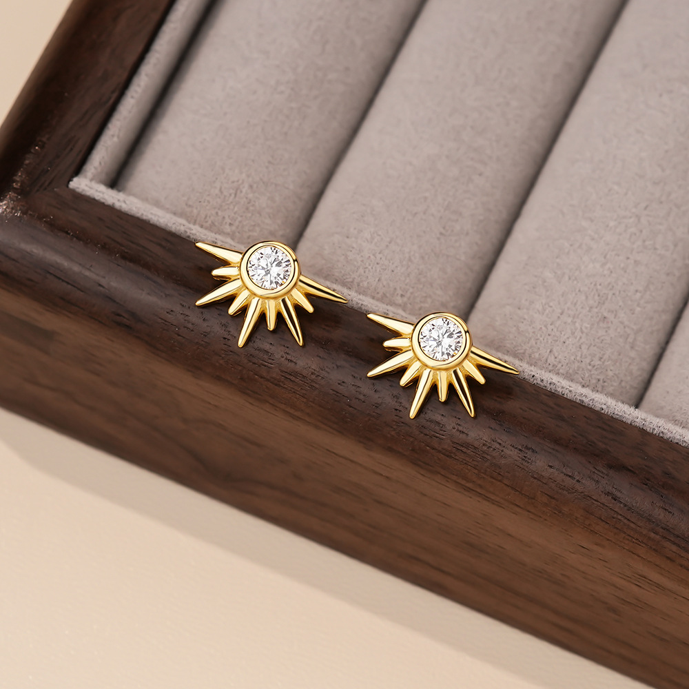 Party Simple White CZ Crescent Moon Star Sunshine 925 Sterling Silver Stud Fangling Earrings &ndash; 925 sterling silver