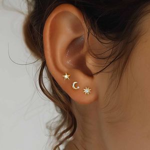 Fashion Gold CZ Sunshine Moon Star 925 Sterling Silver Stud Dangling Earrings &ndash; 925 sterling silver