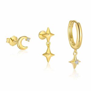 Women Cute Shining CZ Star Crescent Moon 925 Sterling Silver Earring (Single) &ndash; 925 sterling silver
