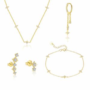 Modern Golden Shining CZ Star 925 Sterling Silver Earring Necklace Bracelet &ndash; 925 sterling silver