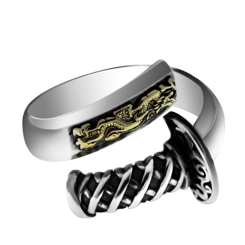 Men's Vintage Samurai Sword 925 Sterling Silver Adjustable Ring &ndash; 925 sterling silver