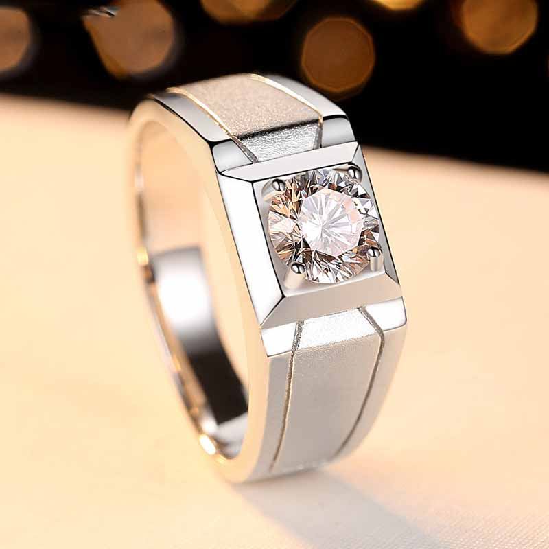 Men's Geometry CZ Moissanite925 Sterling Silver Adjustable Ring &ndash; 925 sterling silver