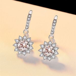 Beautiful CZ/Moissanite Flower 925 Sterling Silver Dangling Earrings &ndash; 925 sterling silver
