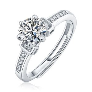 Masculine Six Claw Moissanite CZ 925 Sterling Silver Adjustable Ring &ndash; 925 sterling silver