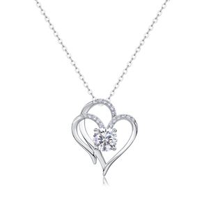 Moissanite Heart And Geometric Pendant  925 Sterling Silver Necklace &ndash; 925 sterling silver