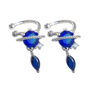 Dream Blue CZ Planet 925 Sterling Silver Non-Pierced Earrings &ndash; 925 sterling silver
