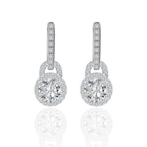 Moissanite Geometric Round Halo Drop Earrings  925 Sterling Silver Earring &ndash; 925 sterling silver