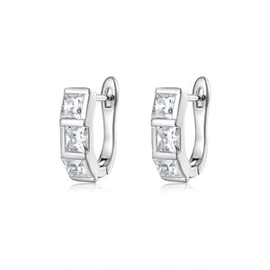 Mossanite Square Stone with Three Small Circles 925 Sterling Silver Earrings &ndash; 925 sterling silver