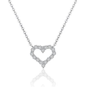 Moissanite Open Heart Outline Necklace 925 Sterling Silver Clavicle Chain Necklace &ndash; 925 sterling silver
