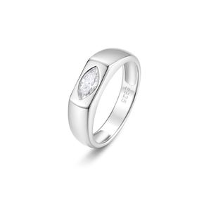 Minimalist Marquise Cut White Moissanite 925 Sterling Silver Signet Band Ring &ndash; 925 sterling silver
