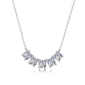 White Moissanite Geometric Five Stone Fan Curve 925 Sterling Silver Necklace &ndash; 925 sterling silver