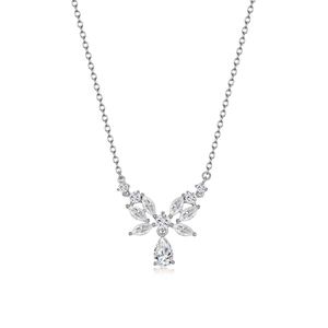 Butterfly Wing Marquise And Pear Cut Moissanite  925 Sterling Silver Pendant Necklace &ndash; 925 sterling silver