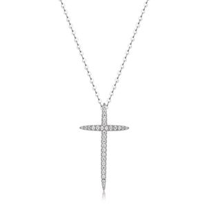 Edgy Moissanite Cross With Clean Lines, 925 Sterling Silver Necklace &ndash; 925 sterling silver
