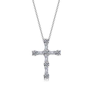 Religious Cross White Moissanite S925 Sterling Silver Pendant Necklace &ndash; 925 sterling silver