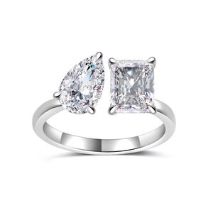 Adjustable Tardrop Shaped Rectangular Moissanite  925 Sterling Silver Ring &ndash; 925 sterling silver