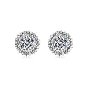 Moissanite Double-Layer Halo Round 925 Sterling Silver Stud Earrings &ndash; 925 sterling silver