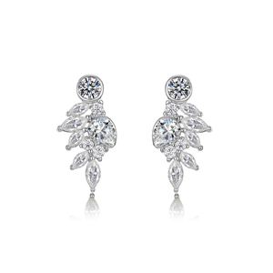 White Moissanite Leaf Cluster In 925 Sterling Silver  Stud Earrings &ndash; 925 sterling silver