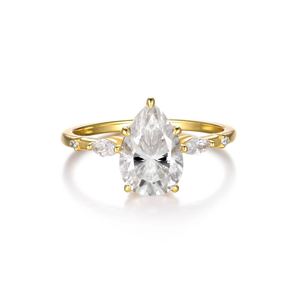 Moissanite Pear Cut Geometric Ring 925 Sterling Silver Slim Band with Marquise Side Stones and Round Accent Stones for Women Elegant Fashion Minimalis &ndash; 925 sterling silver