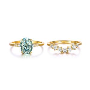 Green Moissanite Centre Stone Stacked Design 925 Sterling Silver Ring &ndash; 925 sterling silver