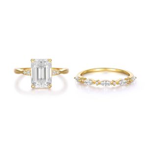 Minimalist Square Moissanite Set with 925 Sterling Silver Ring &ndash; 925 sterling silver