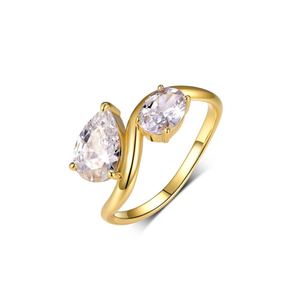 Two Stone Pear Cut And Oval Cut Moissanite Bypass Ring 925 Sterling Silver Fashion Geometric Water Drop Ring for Women White Gold Or Yellow Gold Offic &ndash; 925 sterling silver
