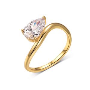Pear Shaped Moissanite  925 Sterling Silver Simple Wave Band Solitaire Ring &ndash; 925 sterling silver