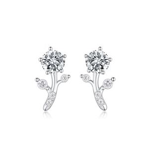 Branch Bud Moissanite Ear  925 Sterling Silver Six Prong Round Stud Earrings &ndash; 925 sterling silver