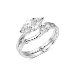 Marquise Cut Moissanite  925 Sterling Silver  Double Band Ring &ndash; 925 sterling silver